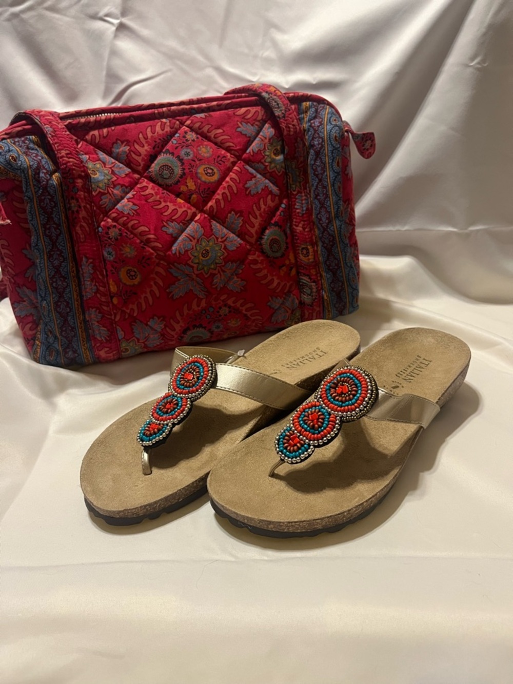 Italian Shoemaker Beaded Thong Sandals with Beaded Accents NWT - Picture 2 of 9
